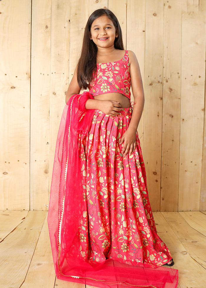 Pink Silk Digital Printed Work Lehenga With Dupatta Discount View