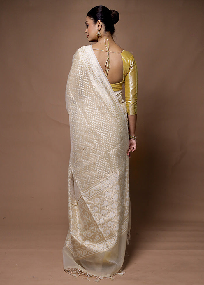 Cream Kora Silk Saree With Blouse Piece Buy Cheap Cheapest