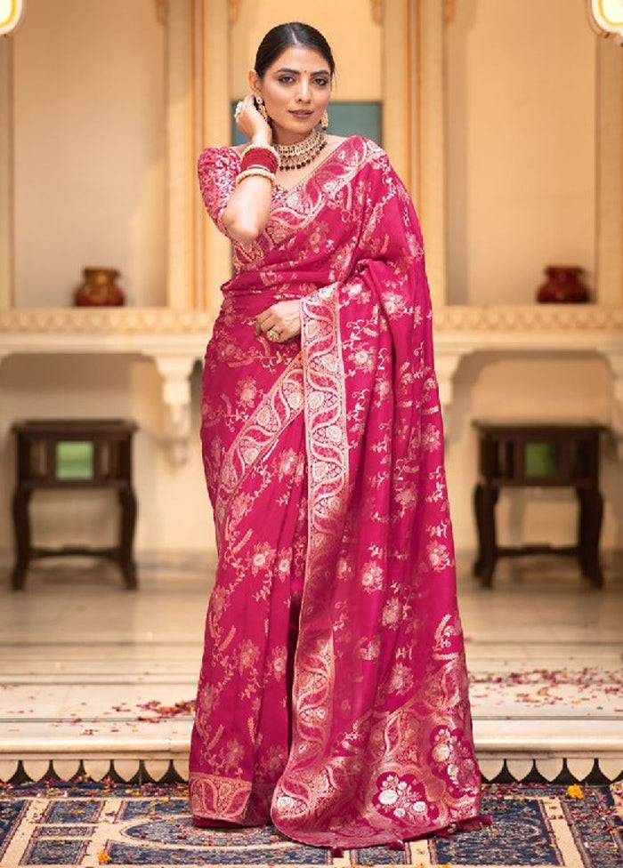 Pink Banarasi Silk Saree With Blouse Piece Quality From China Wholesale