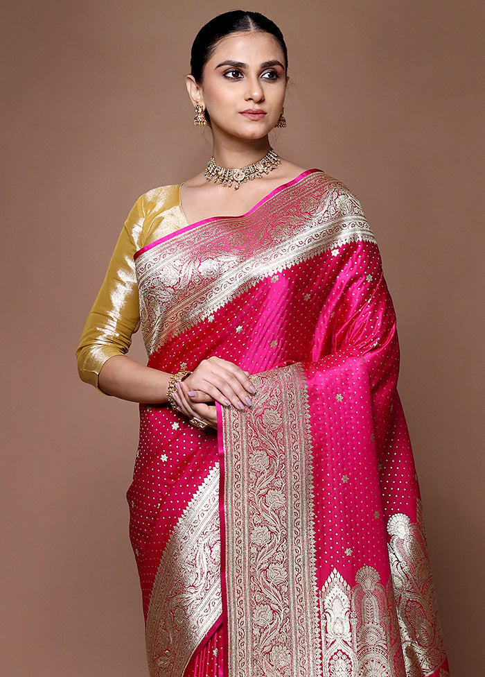 Pink Banarasi Silk Saree With Blouse Piece Supply Online