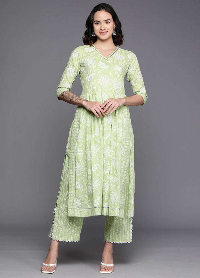 2 Pc Pista Green Pure Readymade Cotton Kurti Set Cost Online