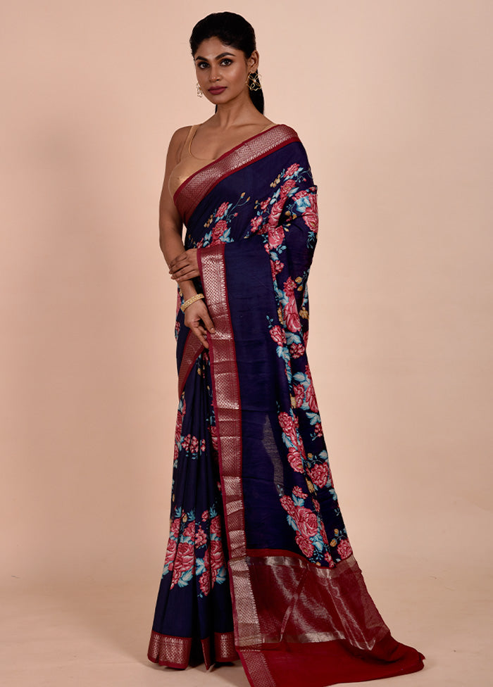 Blue Chanderi Cotton Saree With Blouse Piece Buy Cheap Buy