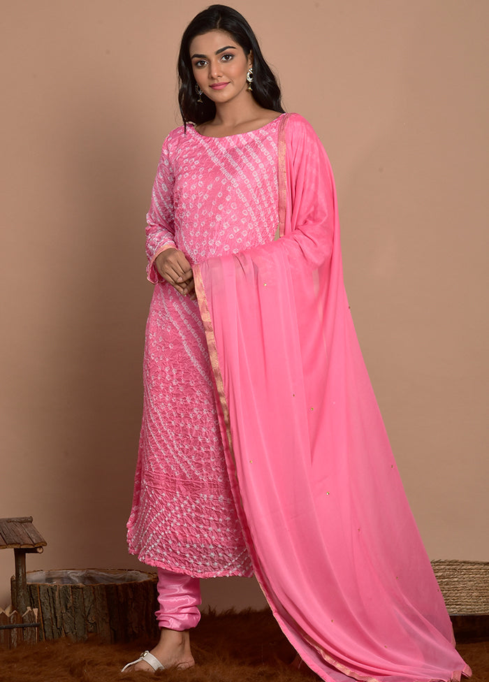 3 Pc Pink Silk Suit Set With Dupatta Cheap Sale 100% Authentic