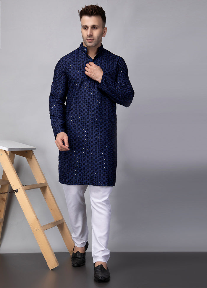 2 Pc Navy Blue Viscose Kurta Pajama Set Top Quality Cheap Pice