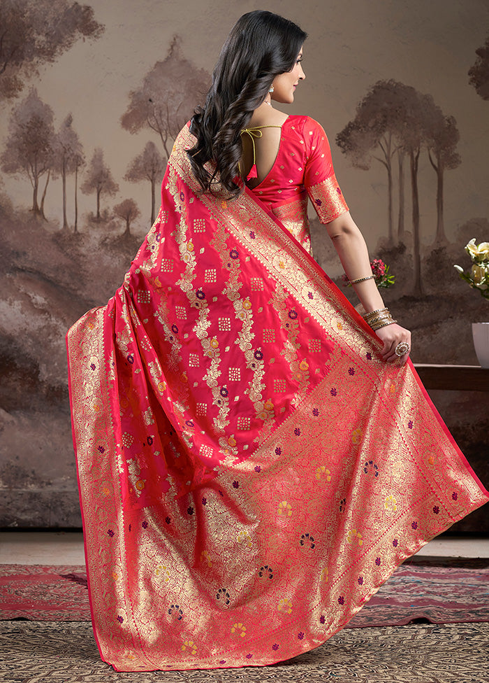 Red Spun Silk Saree With Blouse Piece Cheap Sale Online