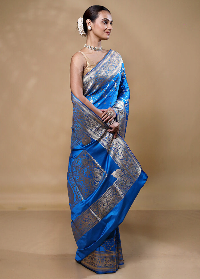 Blue Banarasi Silk Saree With Blouse Piece Cheap Sale Visit New