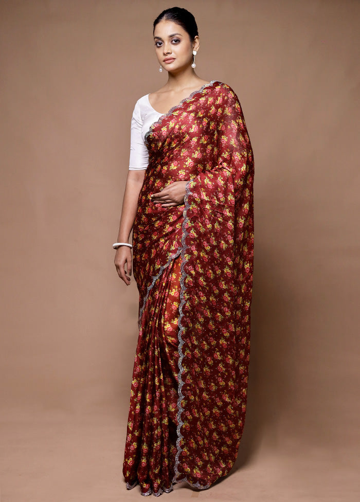 Maroon Chiffon Silk Saree With Blouse Piece Cheap Eastbay