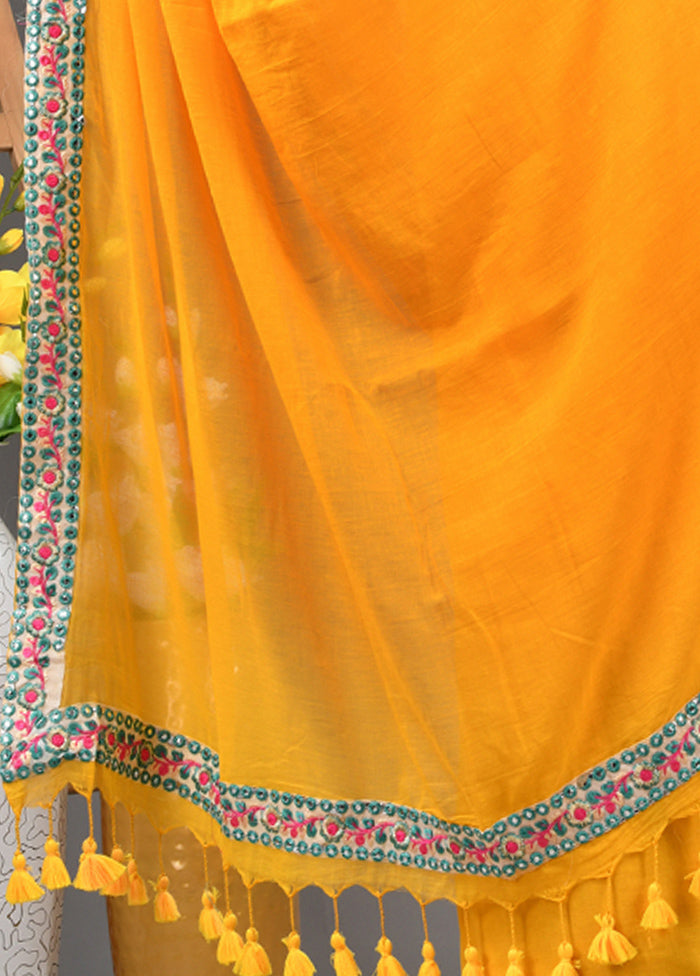 Yellow Cotton Solid Saree Without Blouse Piece Sale 100% Authentic