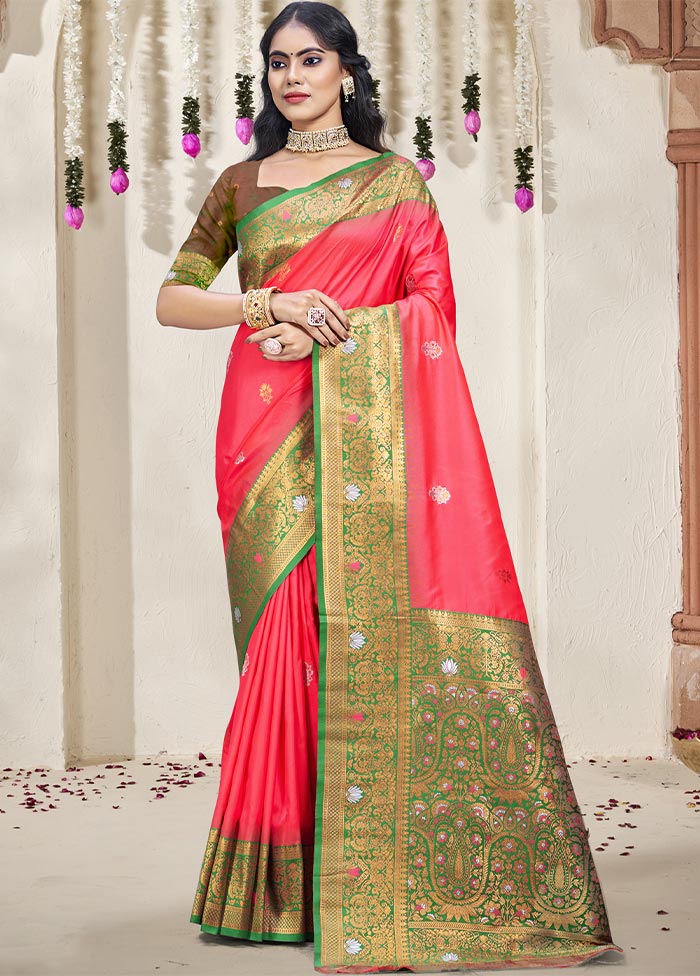 Pink Dupion Silk Saree With Blouse Piece Best Pices For Sale