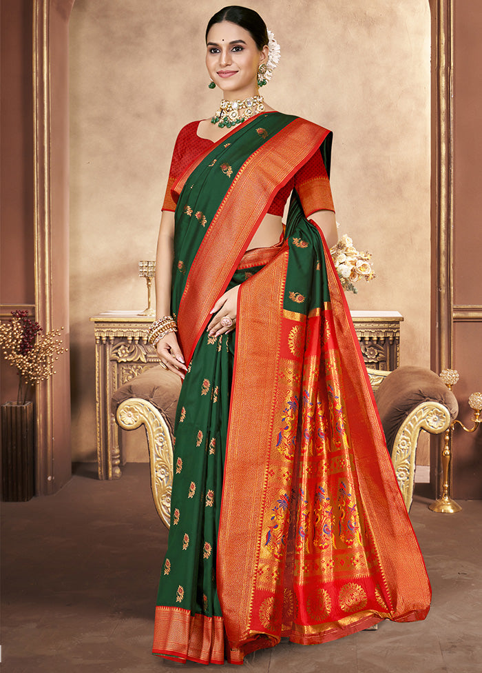 Green Spun Silk Saree With Blouse Piece Clearance Store For Sale