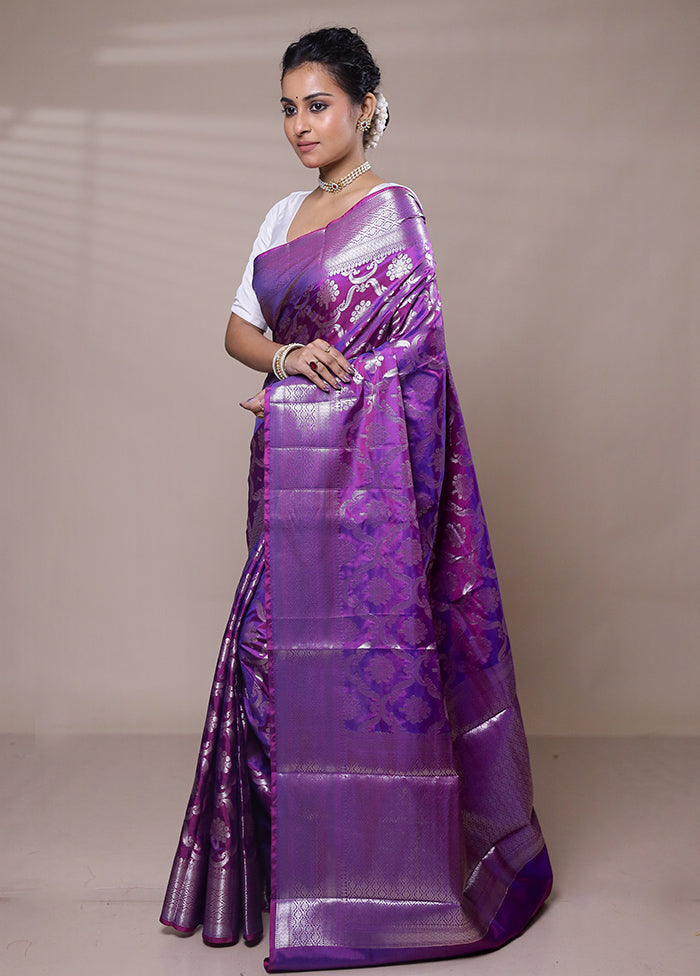 Purple Kora Silk Saree With Blouse Piece Excellent