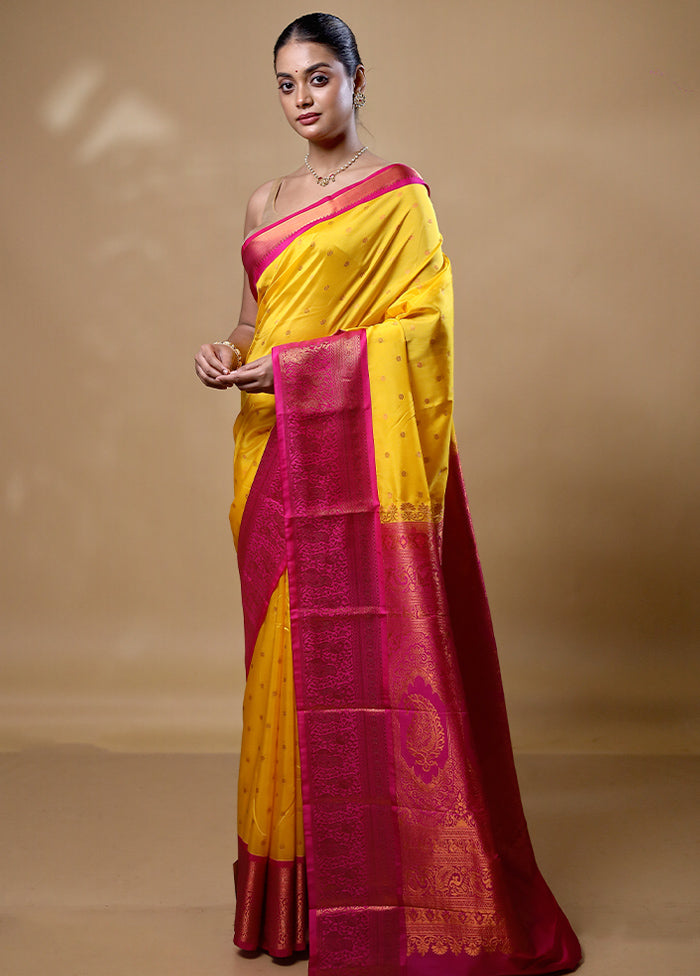 Yellow Kanjivaram Silk Saree With Blouse Piece Store Sale Online