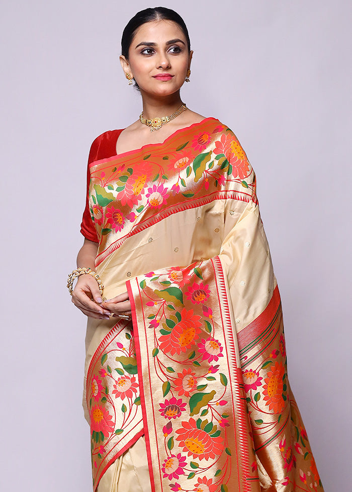 Cream Katan Silk Saree With Blouse Piece Looking For Sale Online