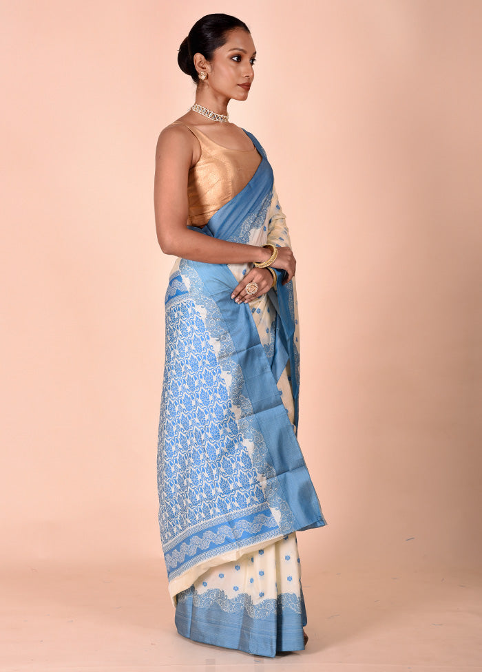 Cream Kanjivaram Silk Saree With Blouse Piece Footlocker Finishline Online