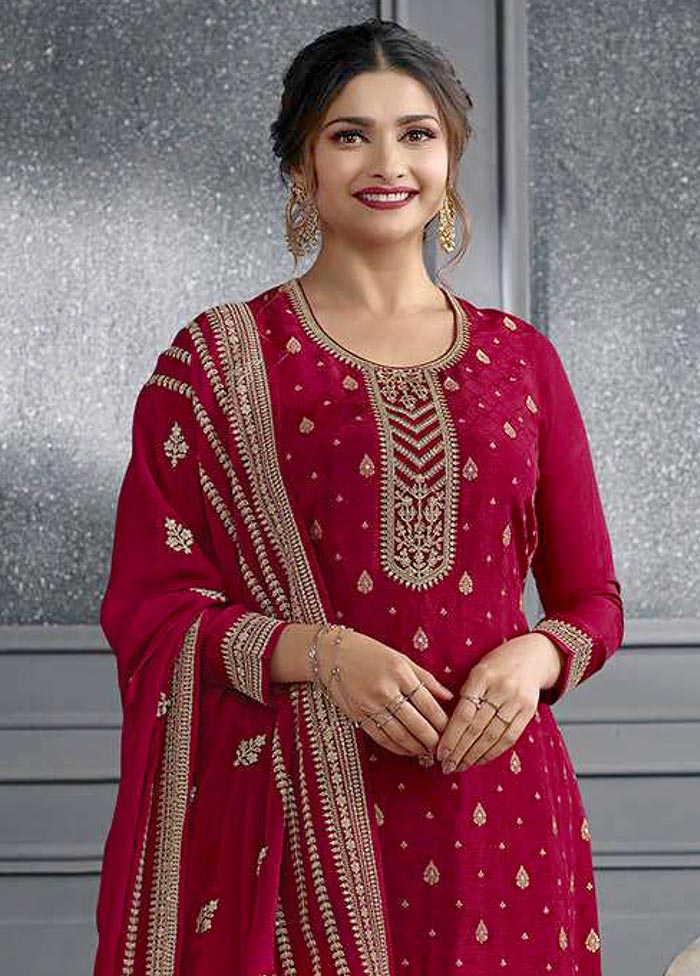 3 Pc Red Semi Stitched Silk Suit Set Discount Wiki