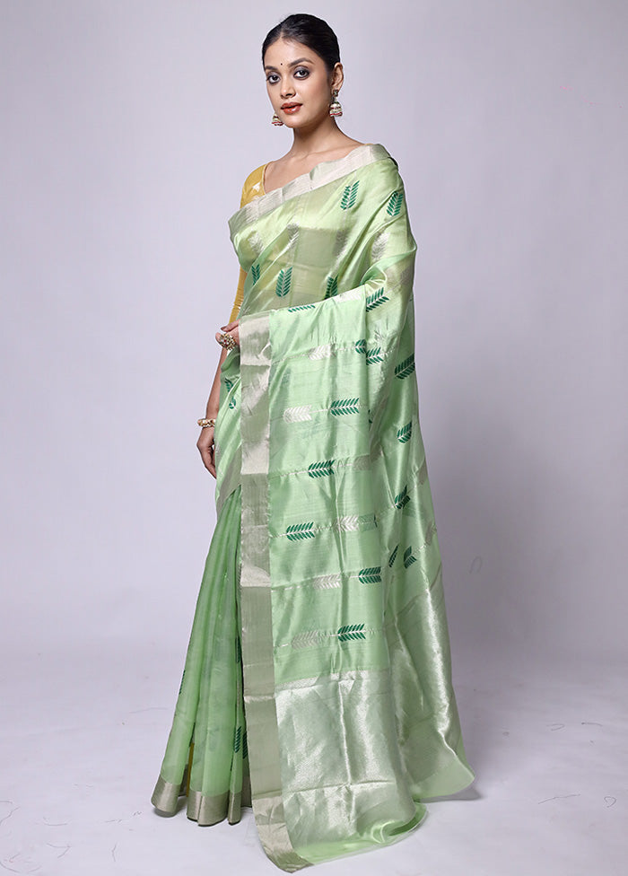 Green Handloom Chanderi Pure Cotton Saree With Blouse Piece Shop For Cheap Pice