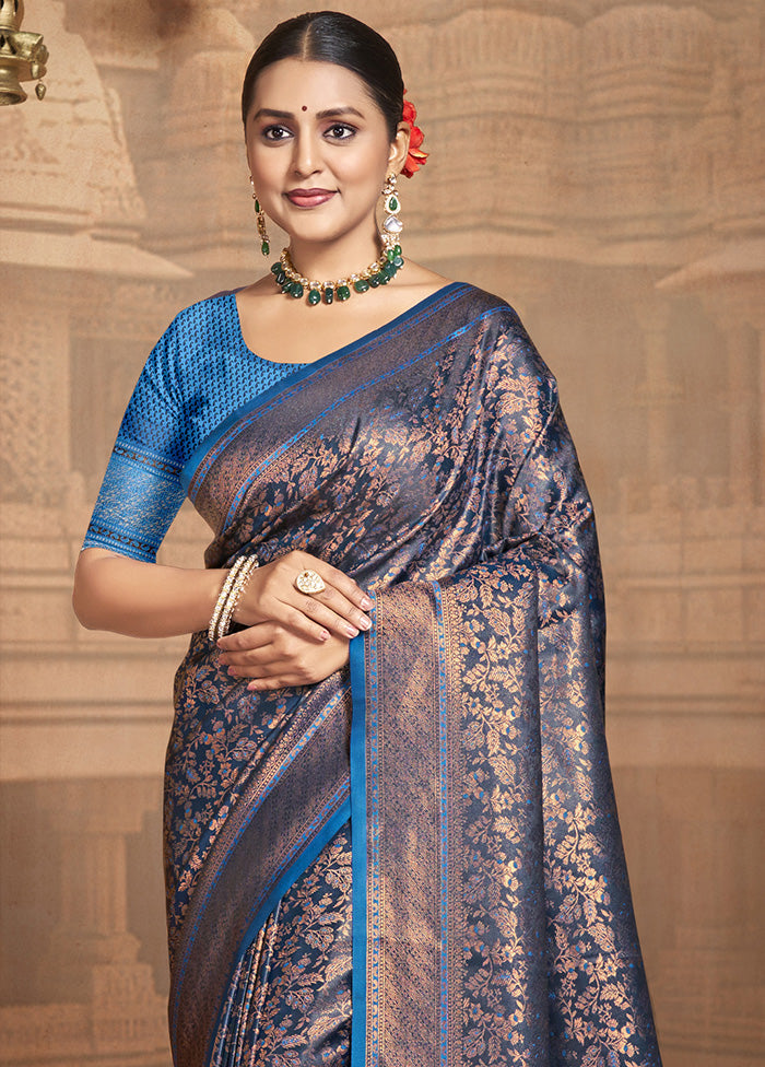 Blue Spun Silk Saree With Blouse Piece Clearance Shop