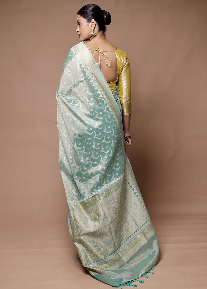 Blue Tissue Silk Saree With Blouse Piece Free Shipping 2025 New