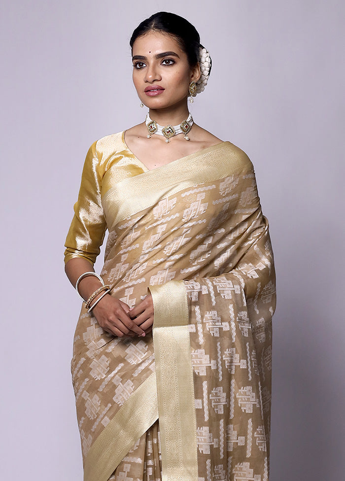 Beige Kora Silk Saree With Blouse Piece Free Shipping With Mastercard