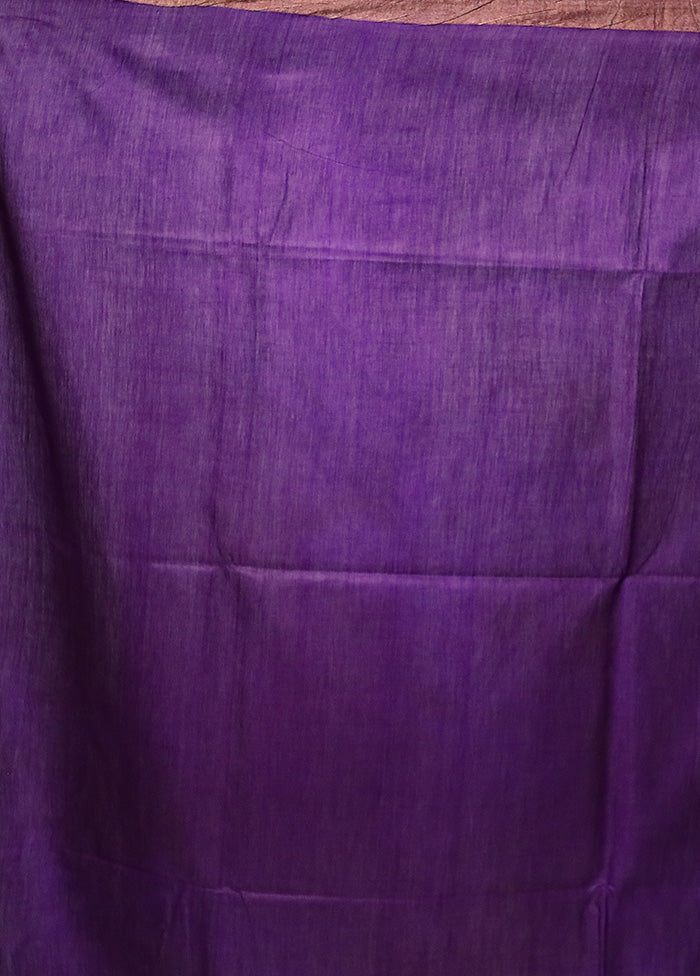 Purple Handloom Tussar Pure Silk Saree With Blouse Piece Sale New Styles