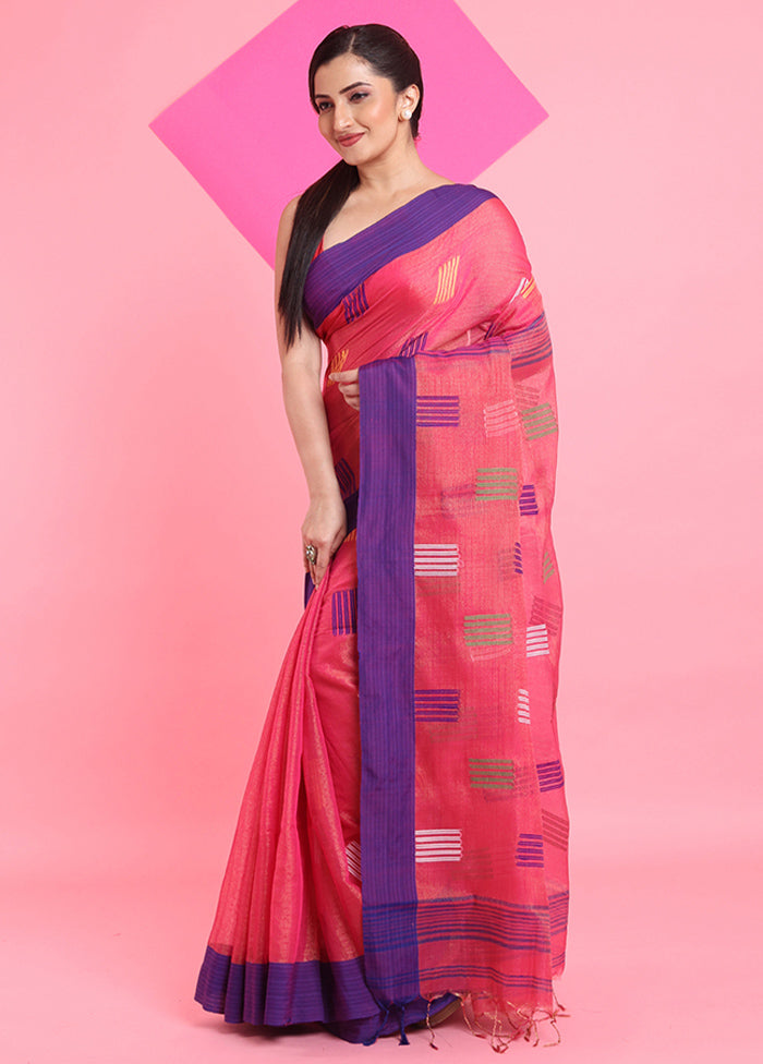 Pink Spun Silk Saree With Blouse Piece 2025 Newest Online