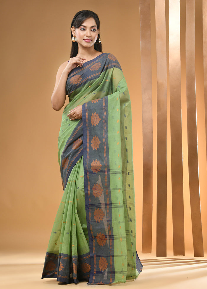 Green Cotton Woven Work Saree Without Blouse Piece Shipping Outlet Store Online