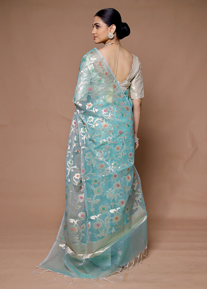 Blue Organza Saree With Blouse Piece Free Shipping In China