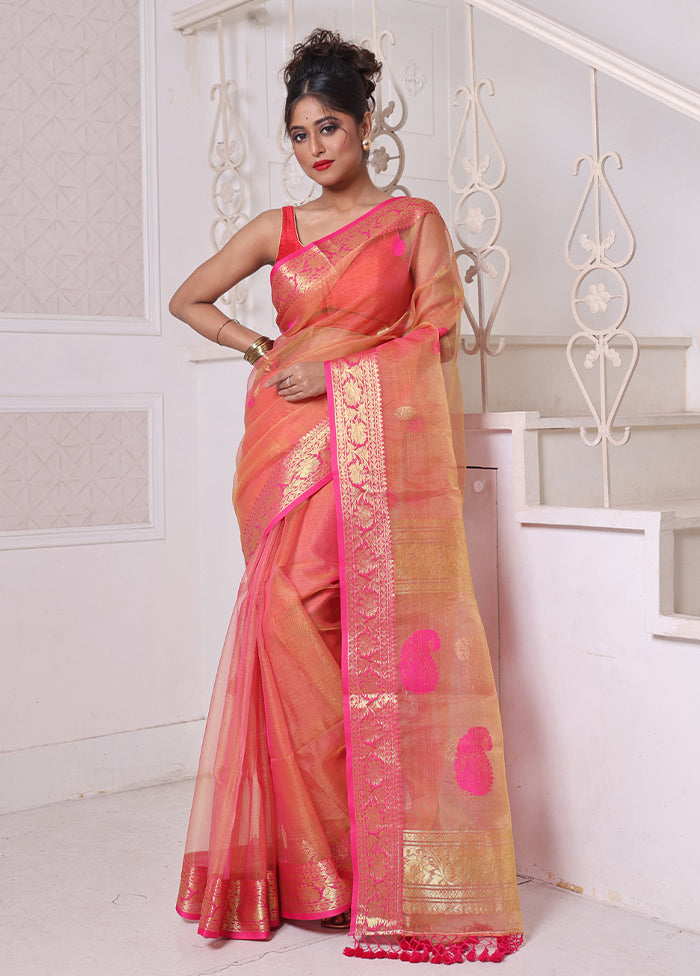 Orange Spun Silk Saree With Blouse Piece Fashionable Cheap Online