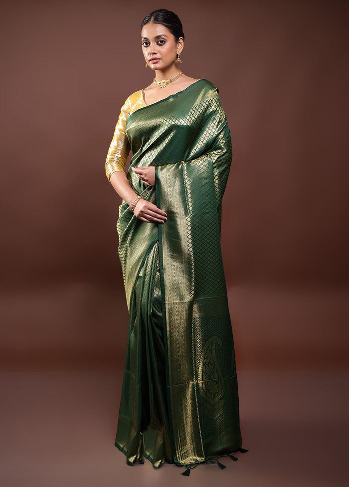 Green Dupion Silk Saree With Blouse Piece Very Cheap Pice