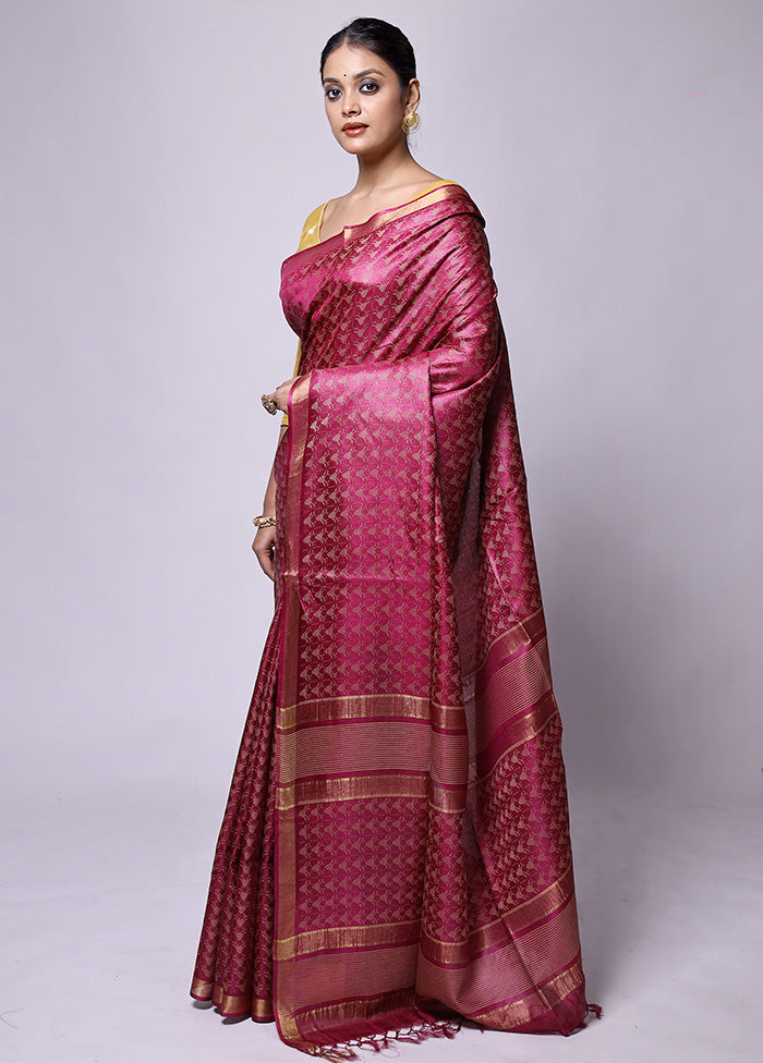 Pink Tussar Silk Saree With Blouse Piece Sale Authentic