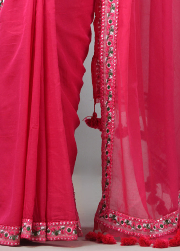 Pink Cotton Solid Saree Without Blouse Piece Inexpensive For Sale