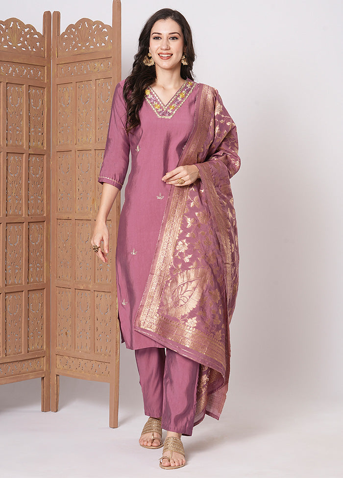 3 Pc Pink Readymade Chanderi Dupatta Suit Set Footlocker Finishline Sale Online