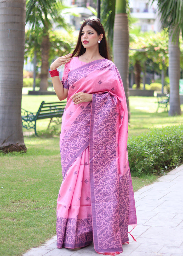 Baby Pink Spun Silk Saree With Blouse Piece Professional Cheap Pice