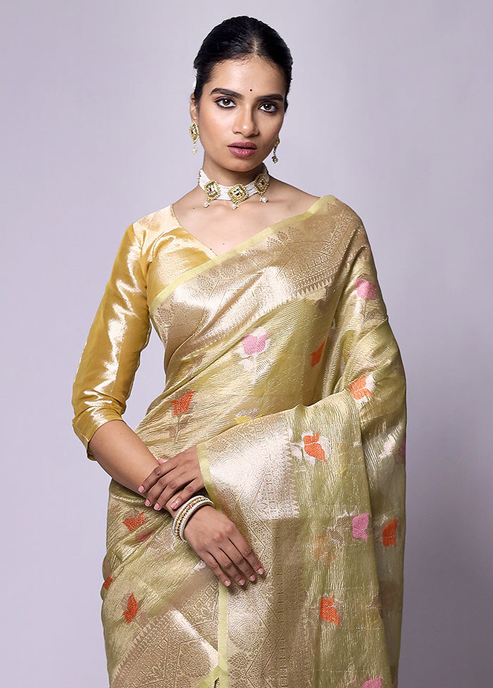 Green Crushed Tissue Silk Saree With Blouse Piece Outlet Purchase