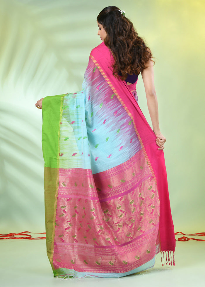 Sea Green Pure Cotton Saree With Blouse Piece Visit Online