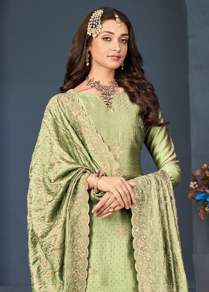 3 Pc Pista Green Semi Stitched Georgette Suit Set Quality From China Wholesale