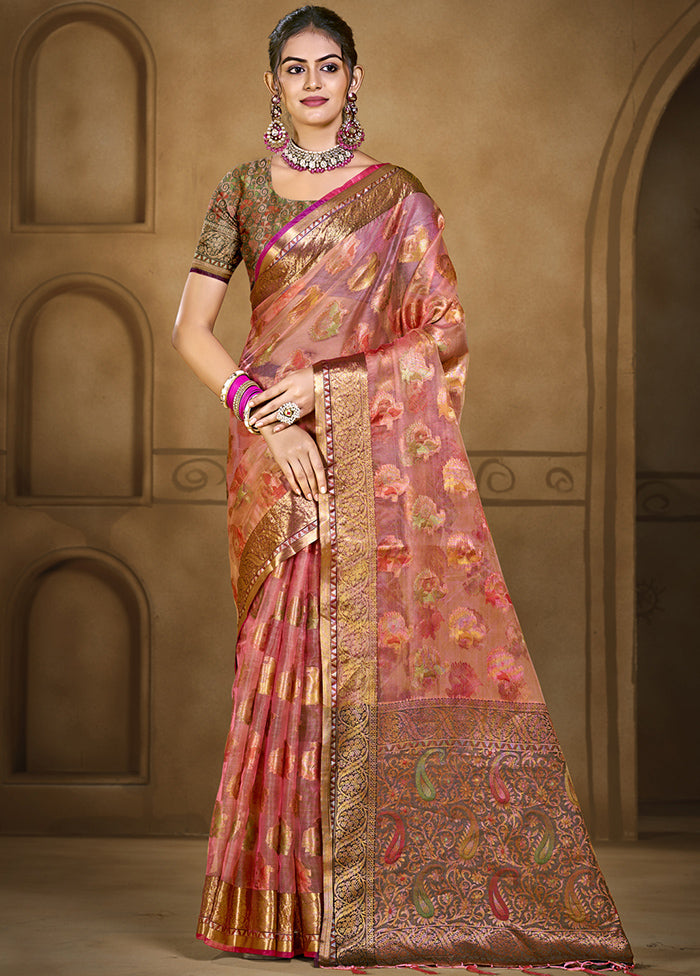 Pink Organza Saree With Blouse Piece Discount Get To Buy