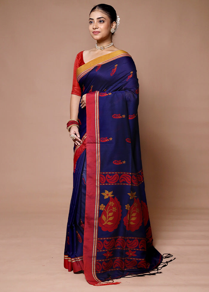 Blue Khadi Cotton Saree With Blouse Piece Shop Offer For Sale