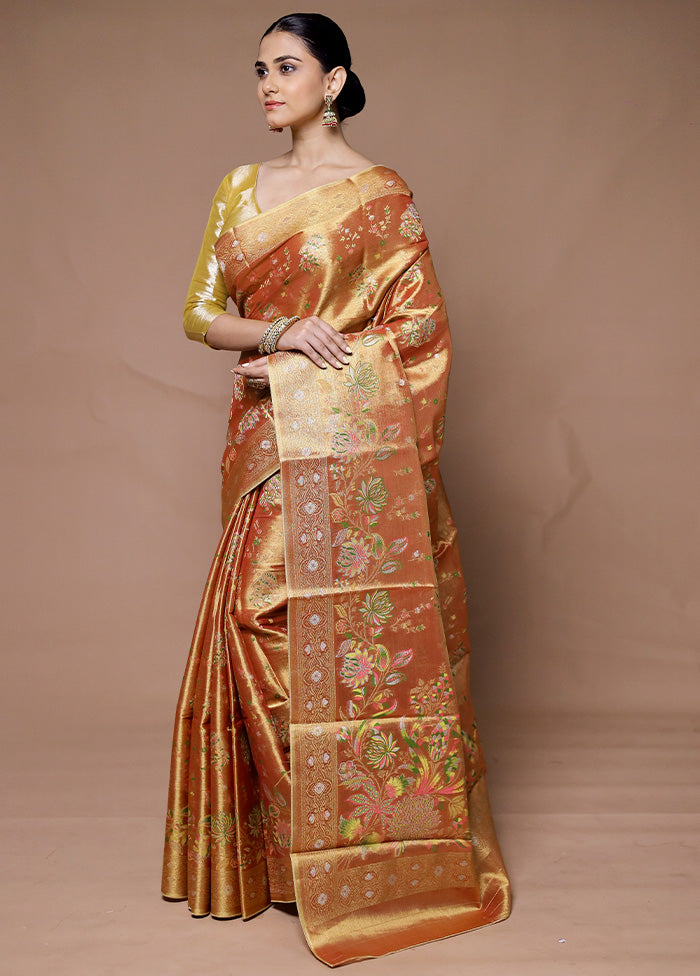 Golden Tissue Silk Saree With Blouse Piece Pick A Best Sale Online