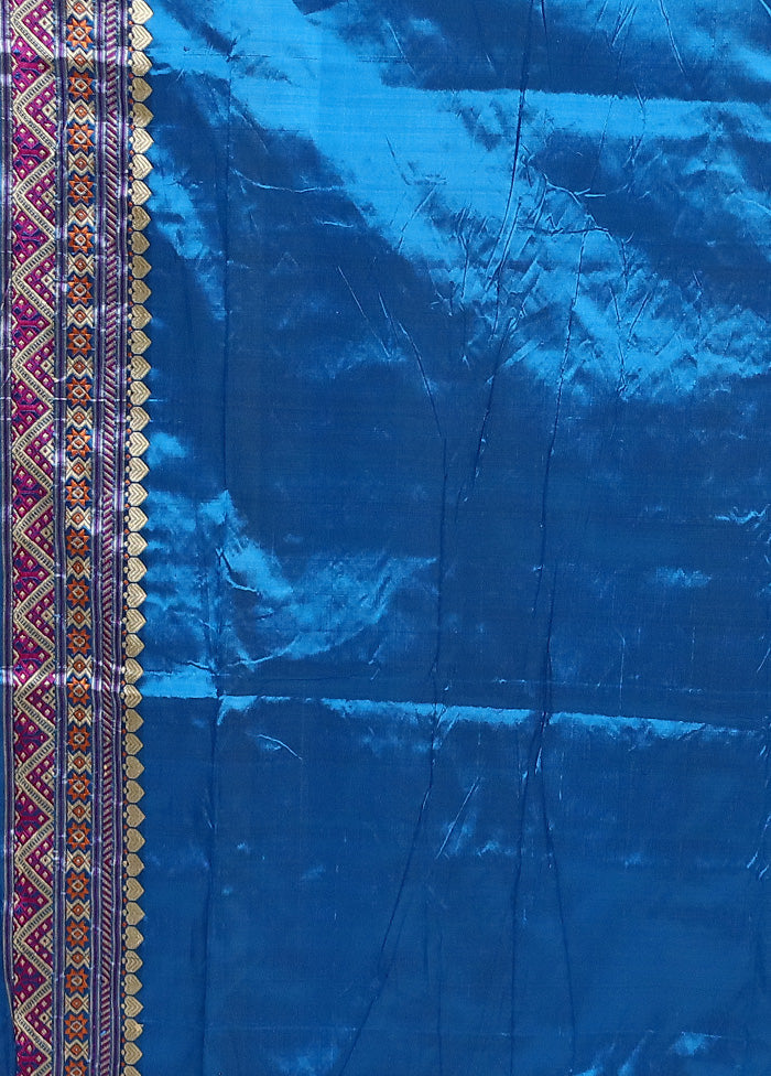 Blue Handloom Assam Pure Silk Saree With Blouse Piece Clearance Low Shipping