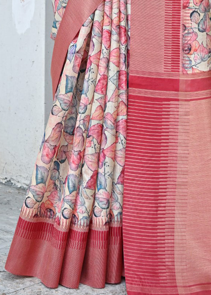 Peach Tussar Silk Saree With Blouse Piece Outlet 2025 Newest