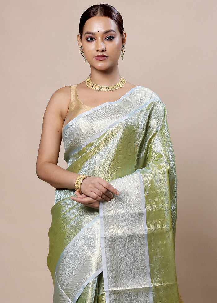 Green Tissue Silk Saree With Blouse Piece Discount Great Deals