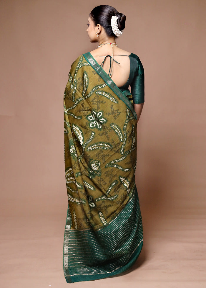 Green Chanderi Cotton Saree With Blouse Piece In China