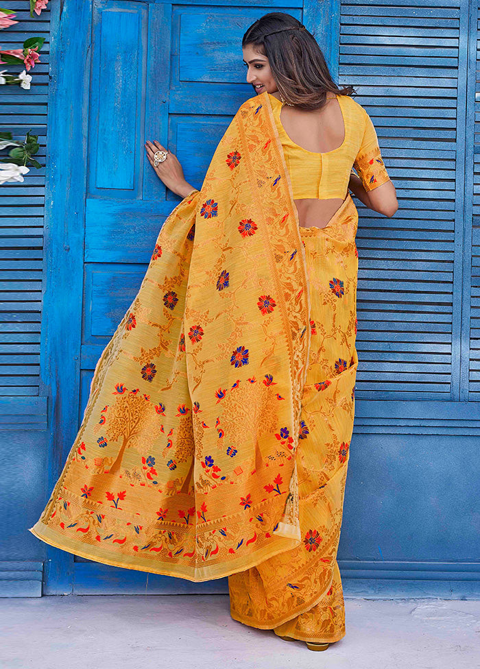 Mustard Kanjivaram Silk Saree With Blouse Piece Wide Range Of Sale Online