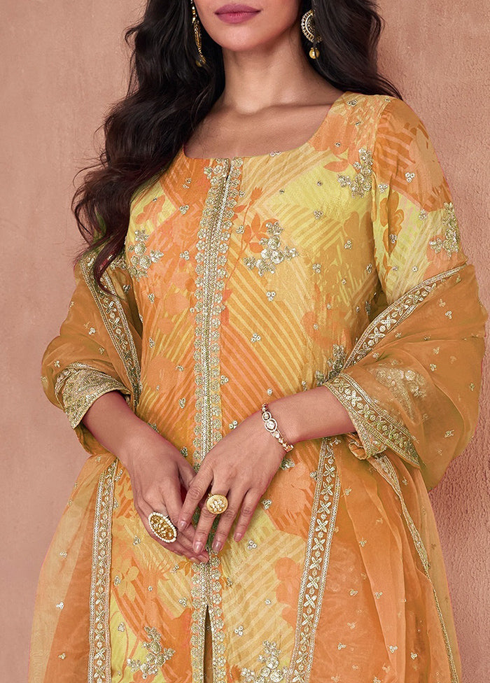 3 Pc Yellow Semi Stitched Georgette Suit Set Cheapest Pice For Sale