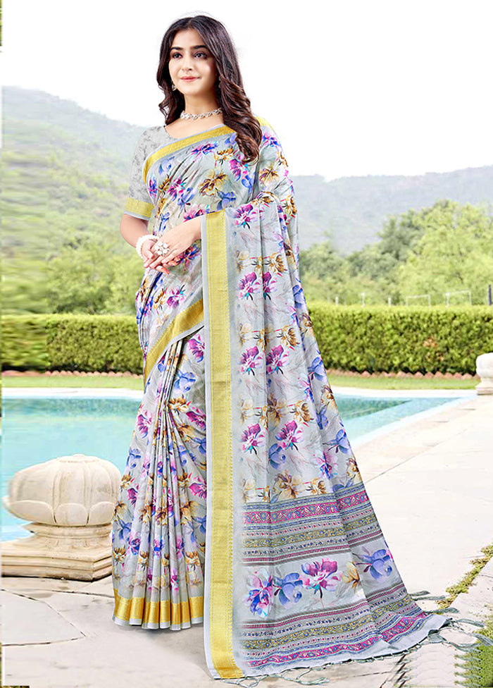 Grey Spun Silk Saree With Blouse Piece Sale Outlet Locations