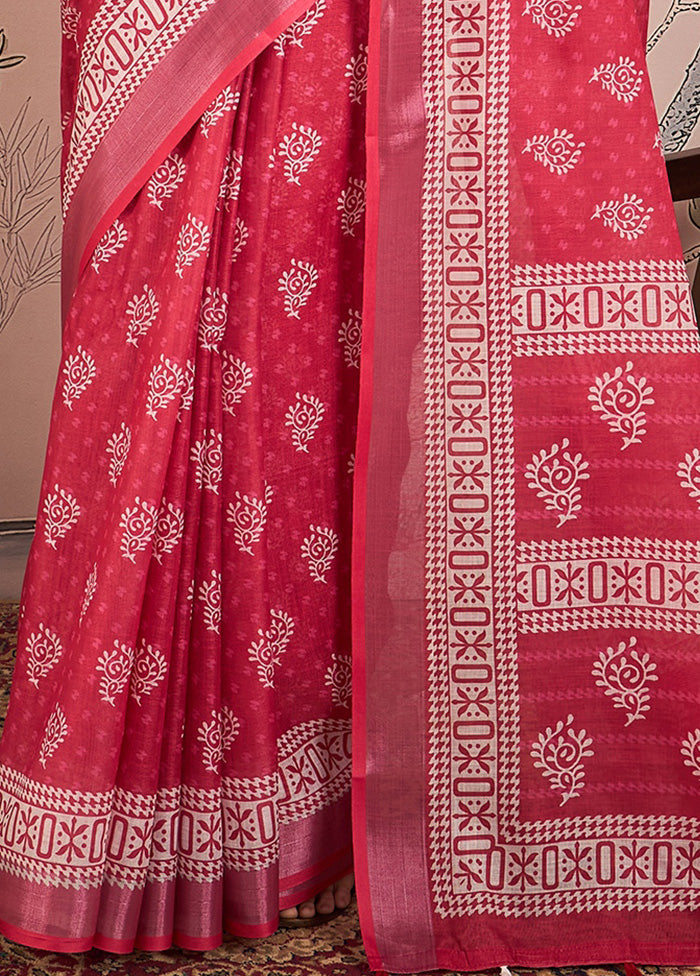 Pink Linen Silk Saree With Blouse Piece Discount Looking For