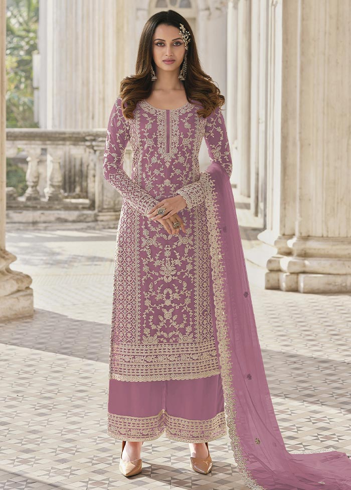 3 Pc Light Pink Semi Stitched Net Suit Set Pick A Best