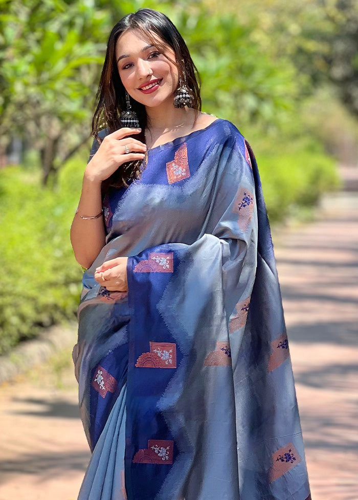 Grey Banarasi Silk Saree With Blouse Piece Buy Cheap Brand New Unisex