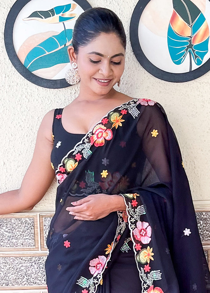 Black Georgette Saree With Blouse Piece Buy Cheap Best Wholesale